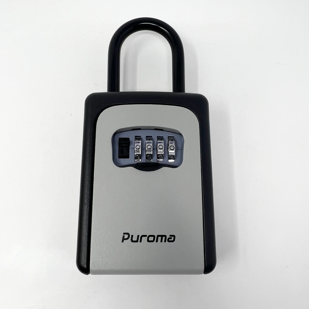 Puroma Key‎ Lock Box 4 Digit Combination Outdoor Wall Mount Shackle Gray Black
